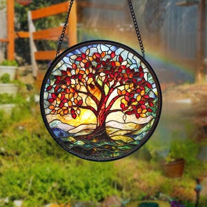 Handmade Tree of Life Stained Glass Suncatcher: Nature-Inspired Window Decor