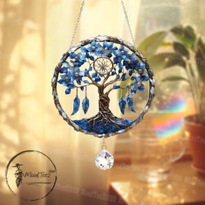Tree of Life Dreamcatcher: Acrylic Window Hanging with Crystal