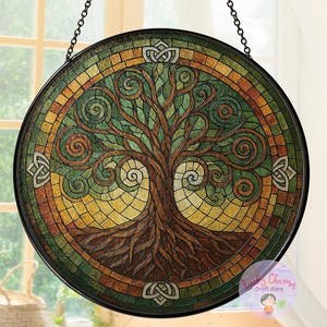 Personalized Stained Glass Celtic Tree of Life Suncatcher Window Hanging, Mother's Day Gift, Father's Day Gift, Family Ornaments Decor
