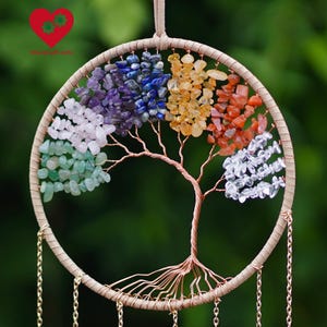Handmade Rainbow Crystal Tree of Life Sun Catcher & Wind Chime – Boho Window Decor, Customizable Gift for Home, Garden or Mom