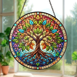 Tree Of Life Stained Glass Suncatcher,Wildlife Tree Suncatcher Window Hanging,Home Decoration,Family Gift,Birthday Gift,Remembrance Gift