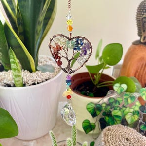 Tree of Life Suncatcher: Multicolored Reiki Charged Crystals