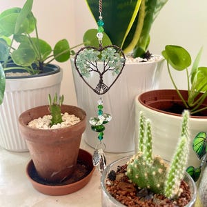 Green Aventurine Tree of Life Suncatcher: Reiki Charged Crystal