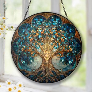 Tree of Life Stained Glass Suncatcher, Celtic Tree Of Life Suncatcher Decor, Wildlife Tree of Life Gift, Memorial Gift Remembrance Gift