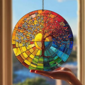 Four Seasons Suncatcher, Seasons Glass Window Hangings for garden, House Decoration, Nature Window Hanging
