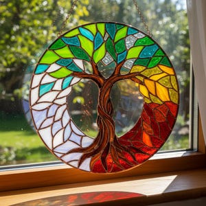 Stained Glass Tree of Life Suncatcher, Four Seasons Window Panel, Colorful Nature Wall Art, Spiritual Home Decor, Unique Housewarming Gift