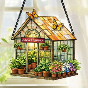 Custom Greenhouse Acrylic Suncatcher,Plant Window Hanging Decor,Plant Lovers Gift,Home Decor Plant Gift,Gift for Women Mom,Garden Suncatcher