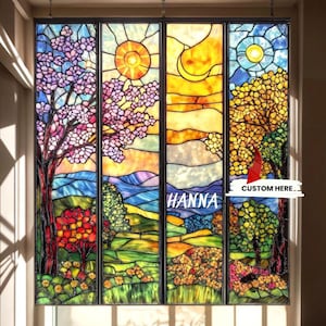 Four Seasons Landscape Acrylic Suncatcher - Faux Stained Acrylic Window Panel Art