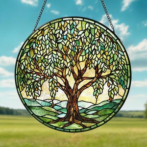Stained Glass Tree of Life Sun Catcher, Tree of Life Window Hanging, Nature Inspired Art, Garden Decor